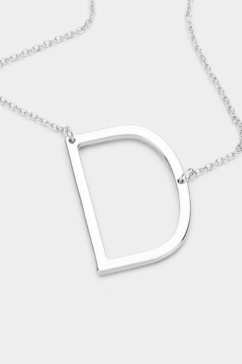 Large Sideways Silver Initial Necklace - D