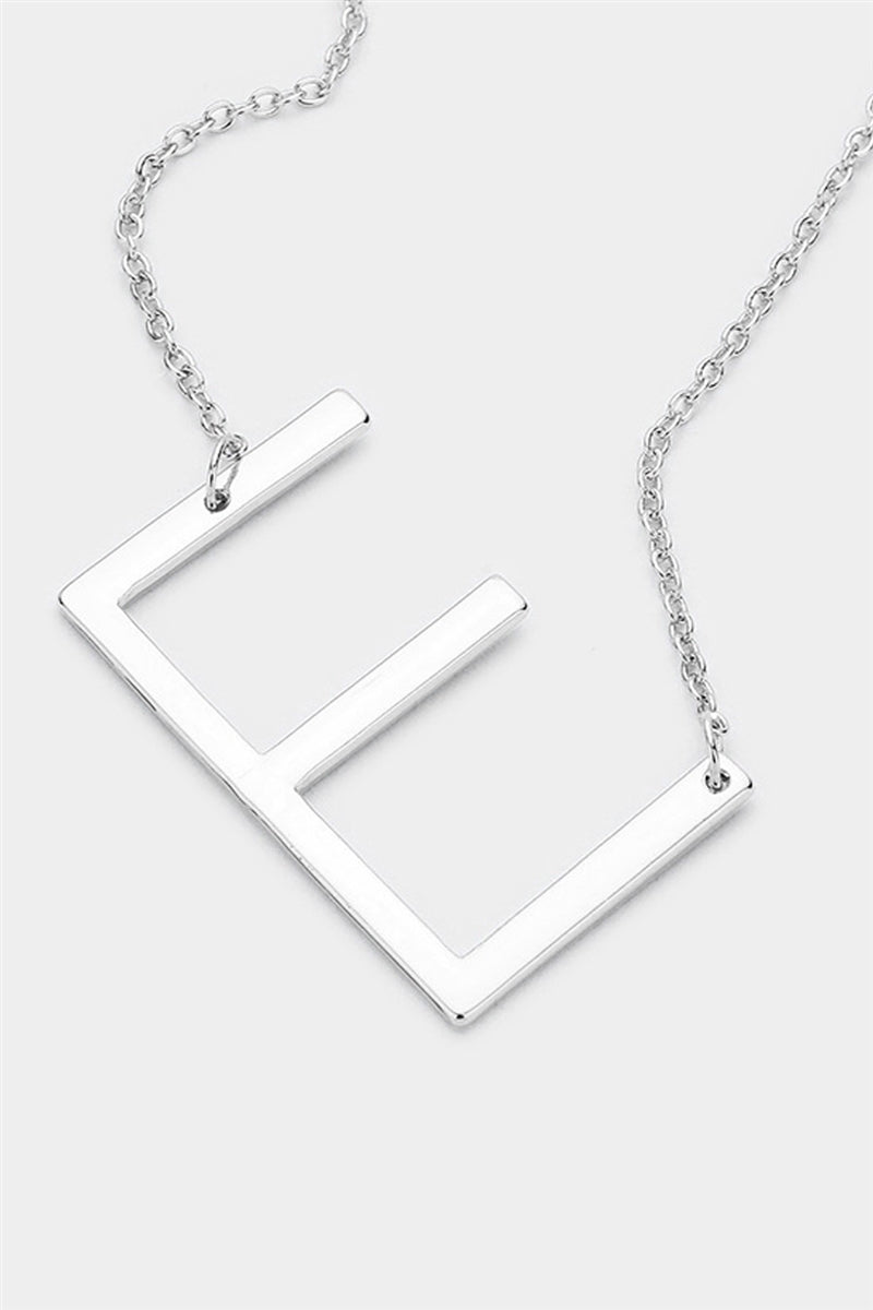 Large Sideways Silver Initial Necklace - E