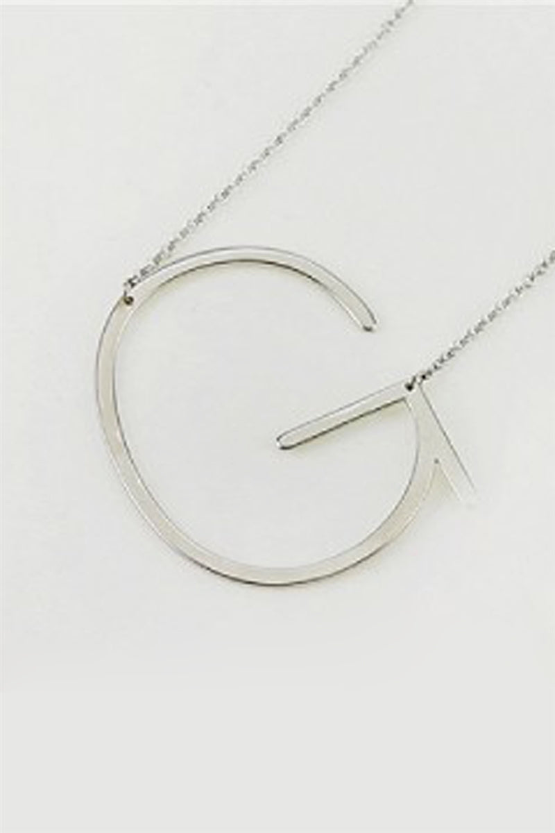Large Silver Sideways Initial Necklace - G