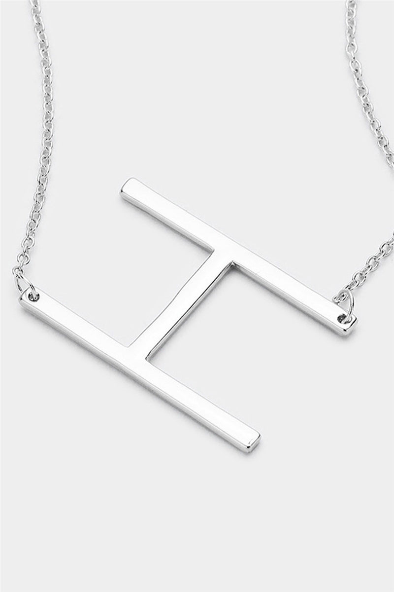 Large Sideways Silver Initial Necklace - H