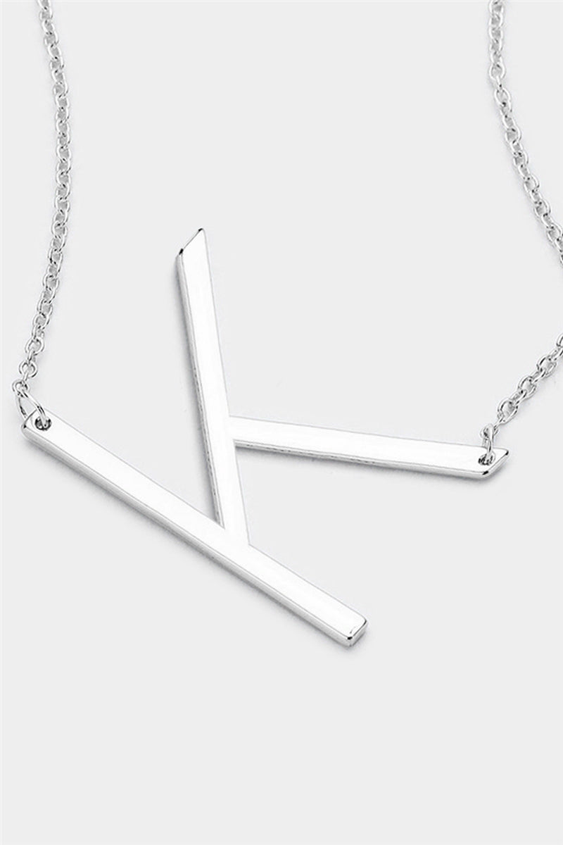 Large Sideways Silver Initial Necklace - K