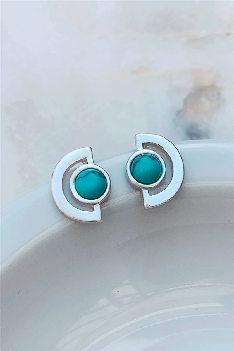 Turquoise & Silver Geometric Cut Out Stud Earrings