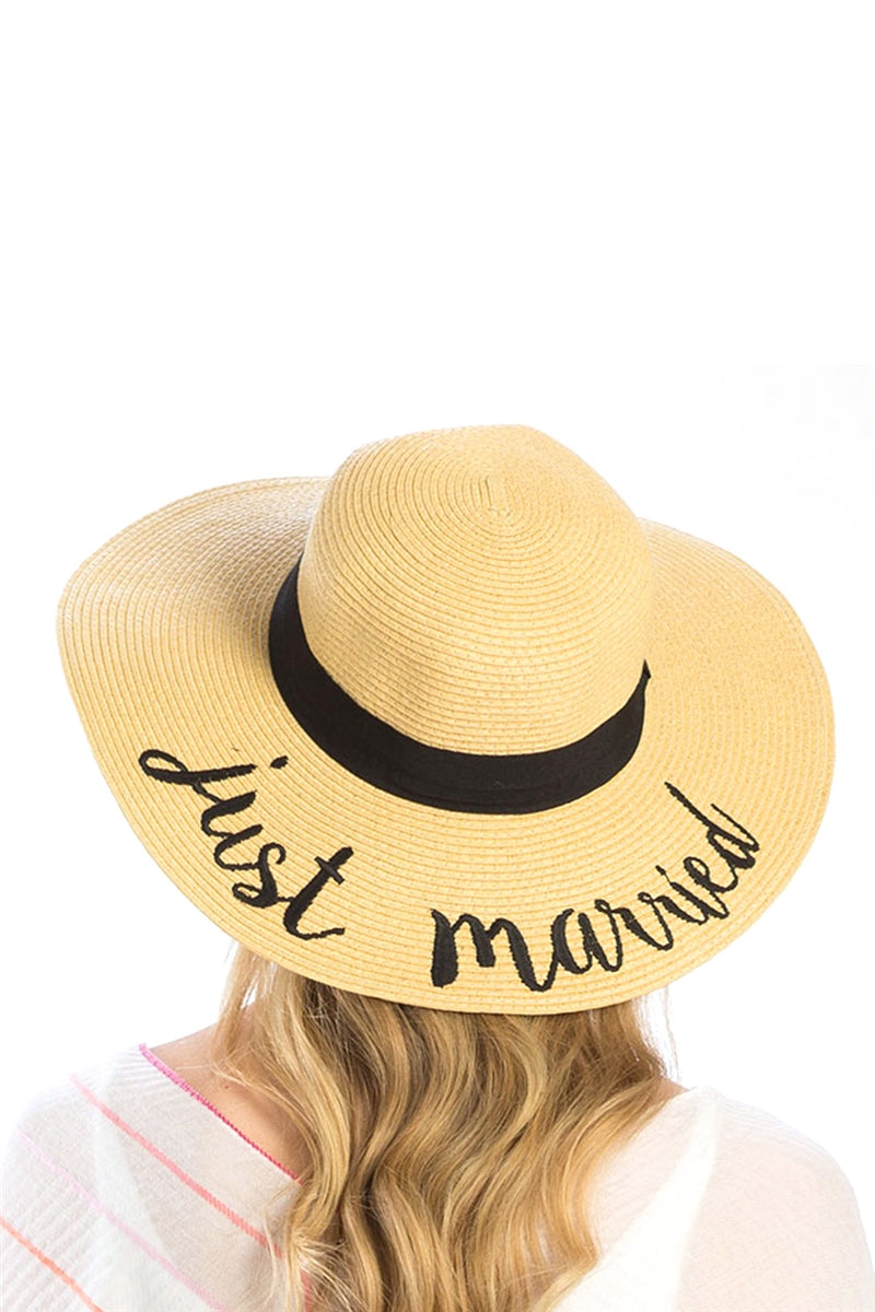 Just Married Embroidered Straw Floppy Hat