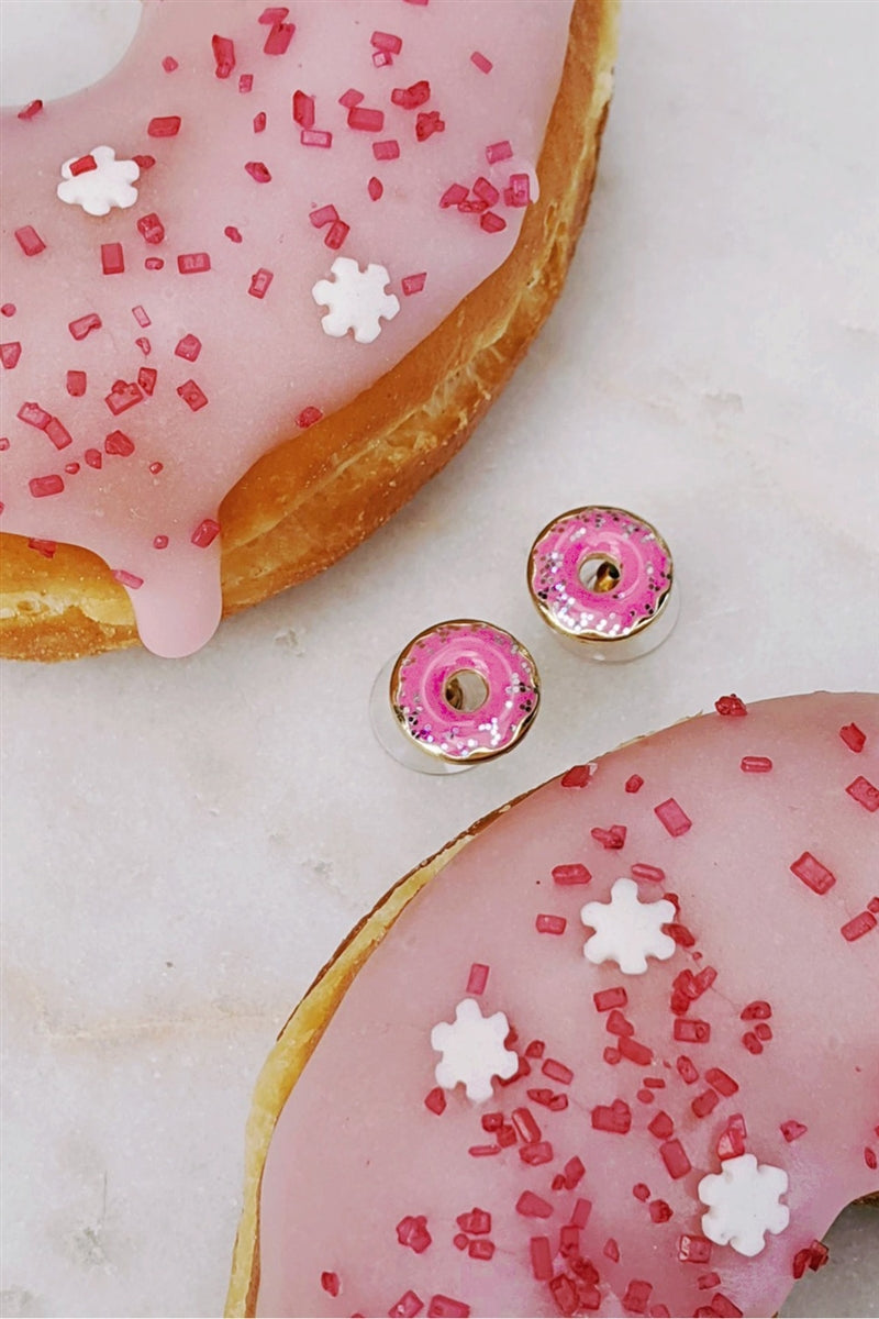 Strawberry Glazed Donut Stud Earrings