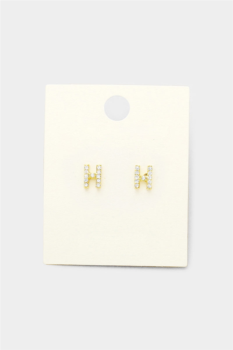 Crystal Initial Stud Earrings - H