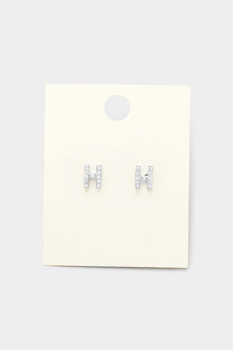 Crystal Initial Stud Earrings - H