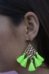 Hammered Rhombus Tassel Statement Earrings