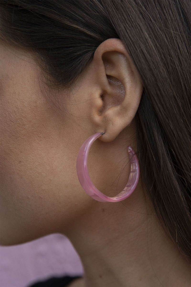 Pink Celluloid Hoop Earrings