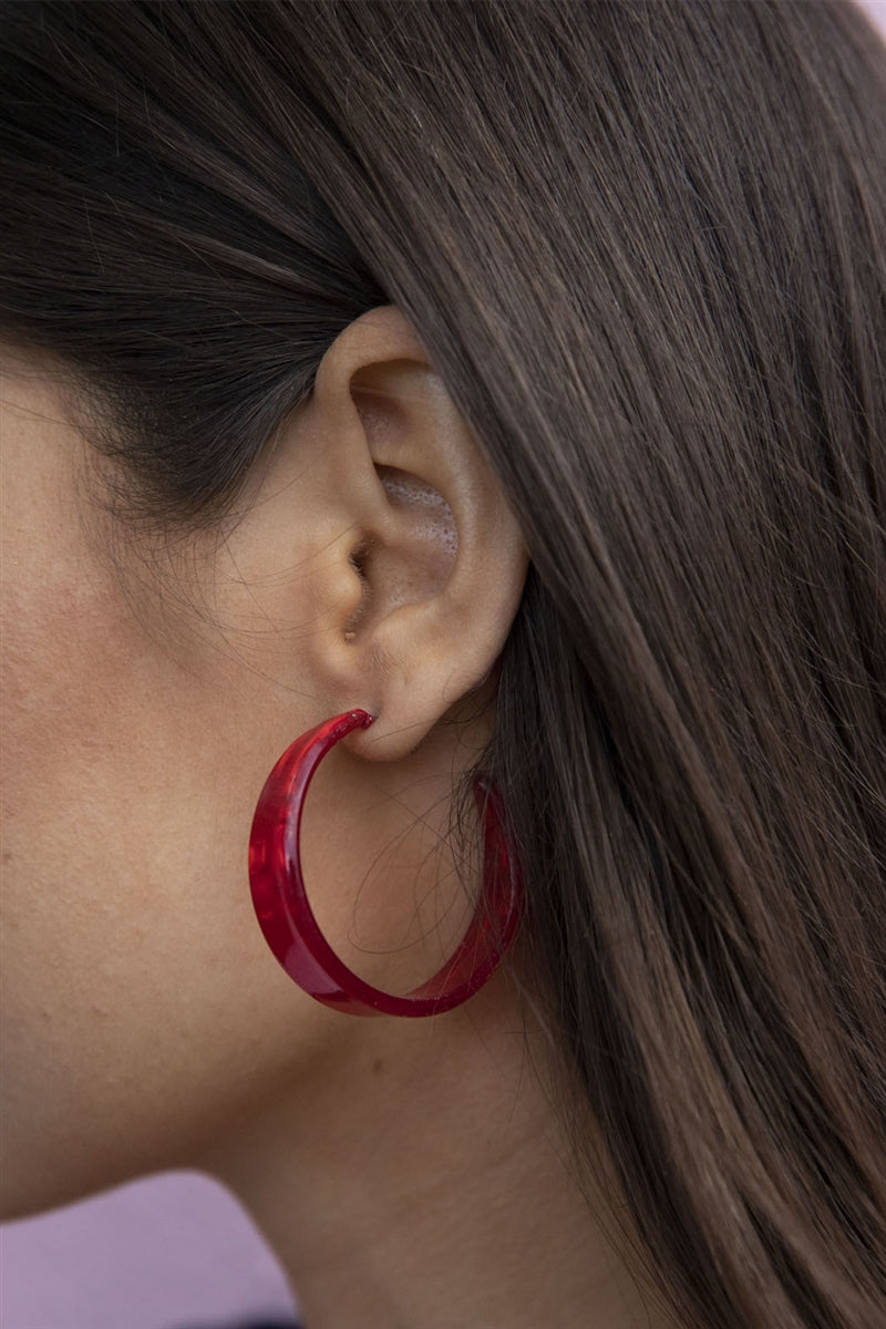 Red Celluloid Hoop Earrings