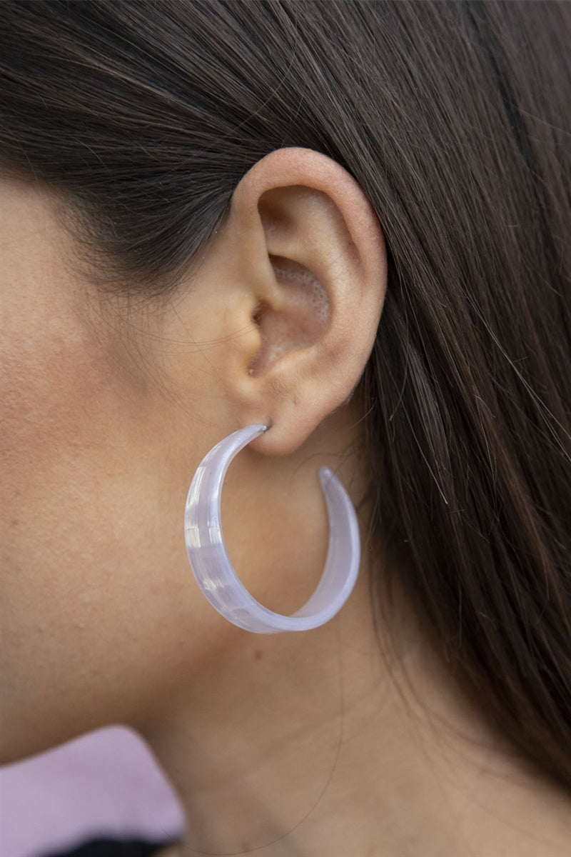 White Celluloid Hoop Earrings
