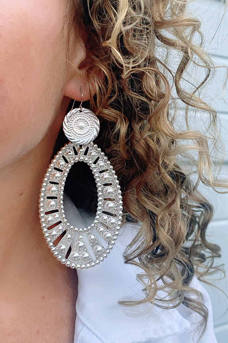 Tanya Pattern Stamped Metal Oval Earrings