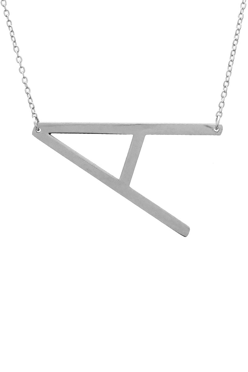 Large Sideways Silver Initial Necklace - A