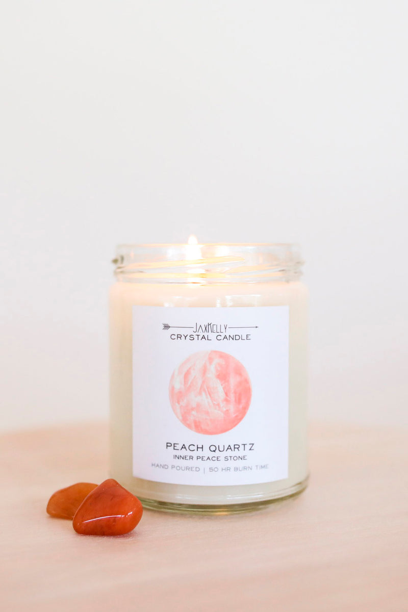 JaxKelly Peach Quartz Crystal Candle - Inner Peace