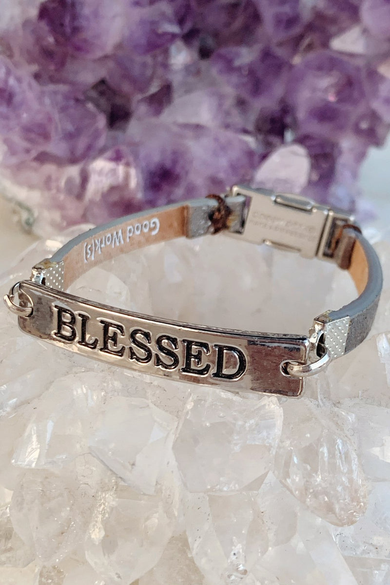Good Work(s) Make A Difference Silver Bar "Blessed" Bracelet