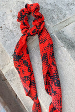 Red Snakeskin Print Scarf Scrunchie